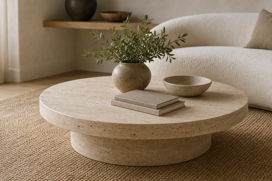 Travertine coffee table for organic modern living room