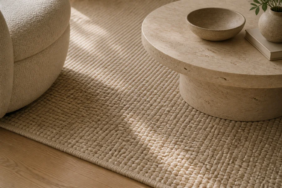 Wool rug for organic modern bedroom