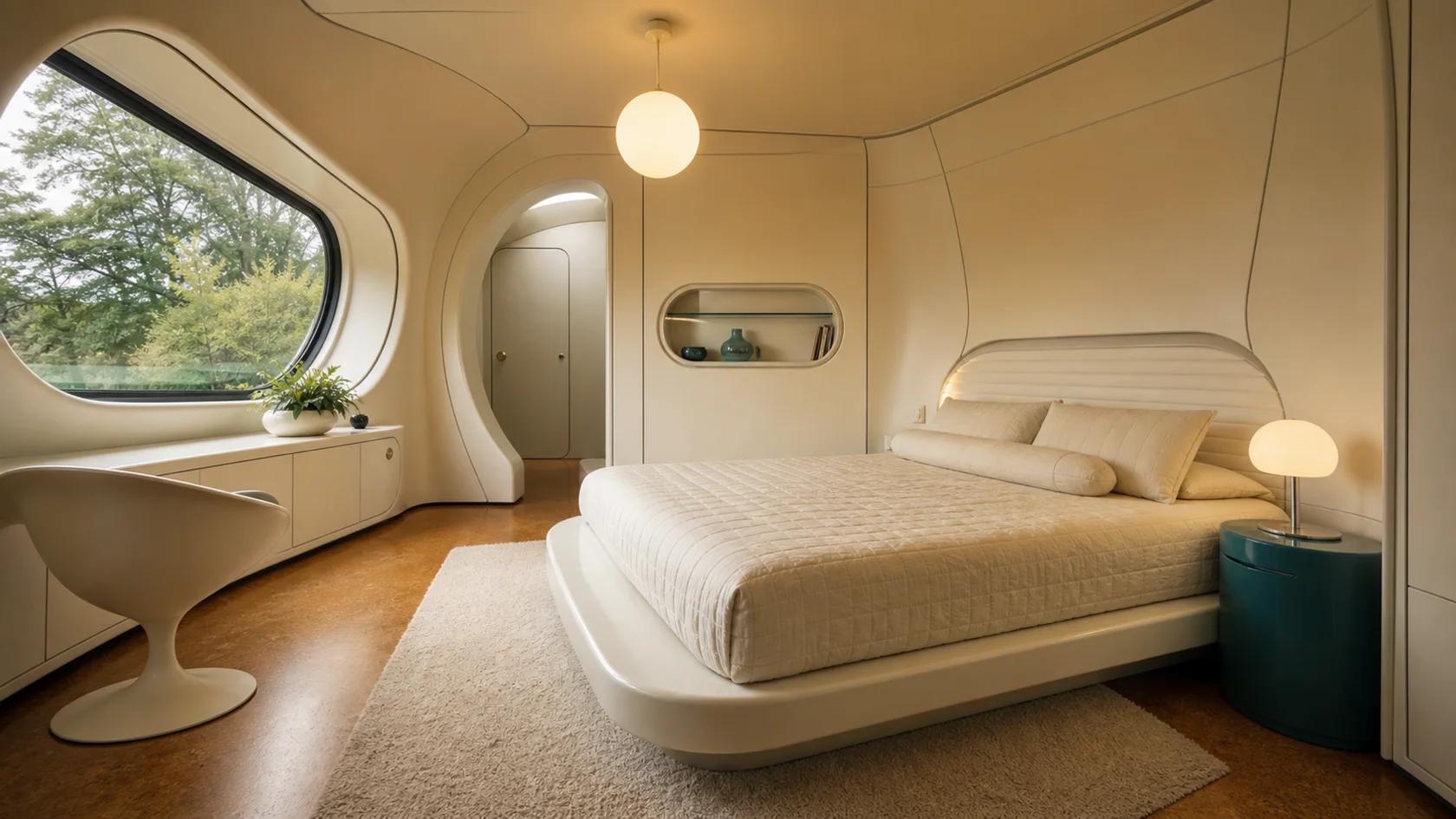 Curved Panels Retrofuturism Bedroom
