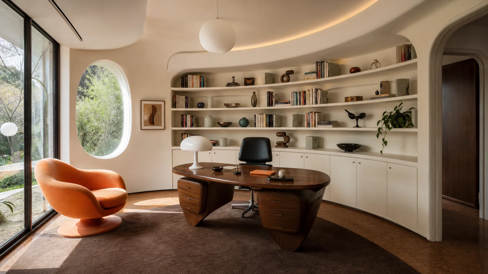 Curved Library Retrofuturism Home Office
