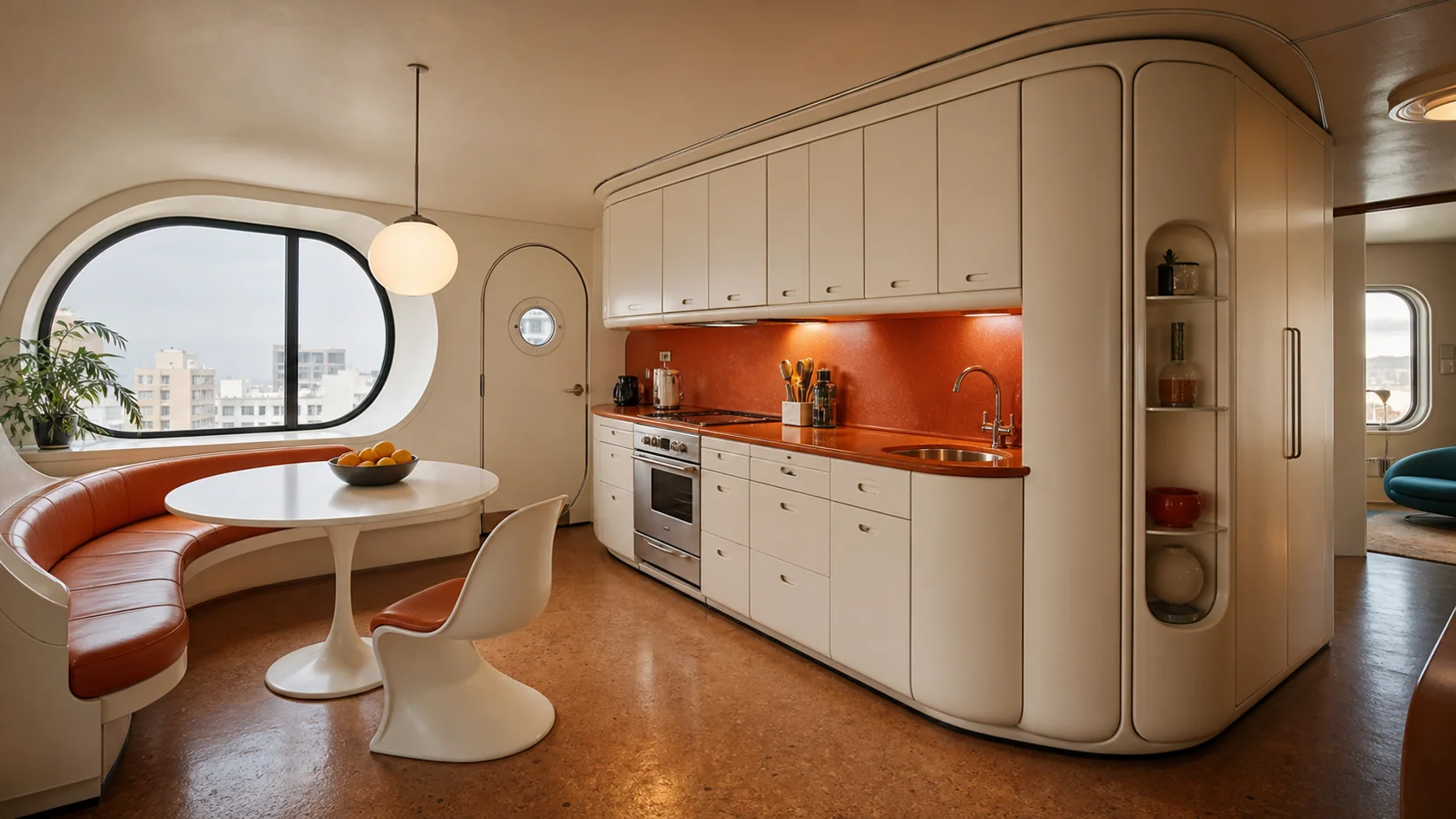 Compact Curve Retrofuturism Kitchen
