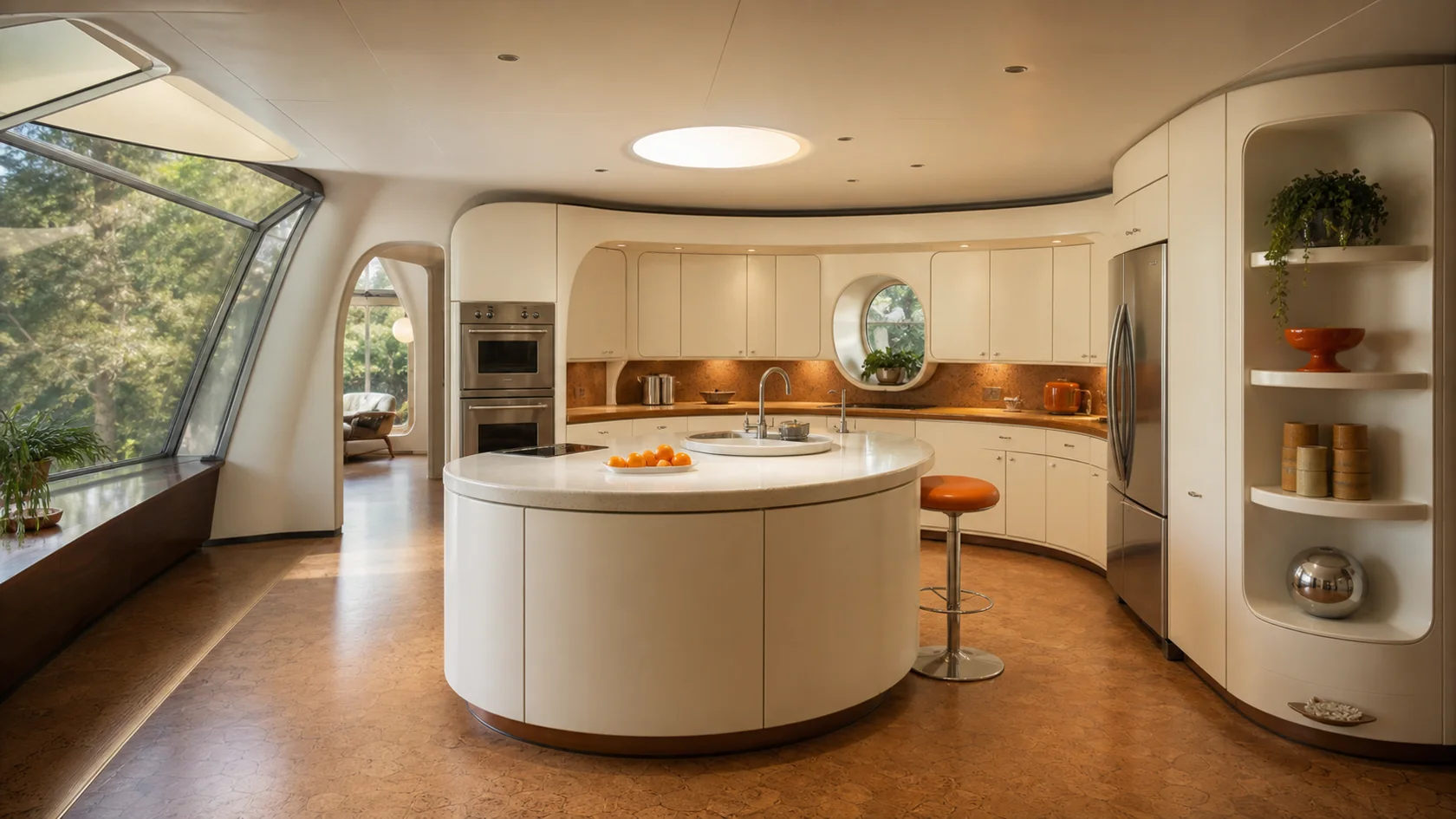 Rounded Island Retrofuturism Kitchen