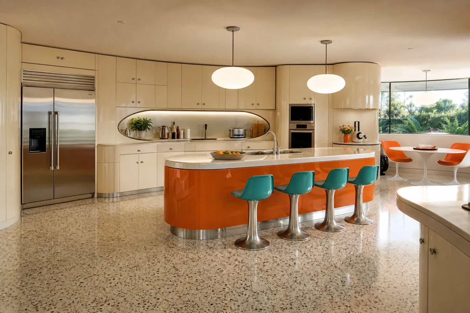 Retrofuturism kitchen interior