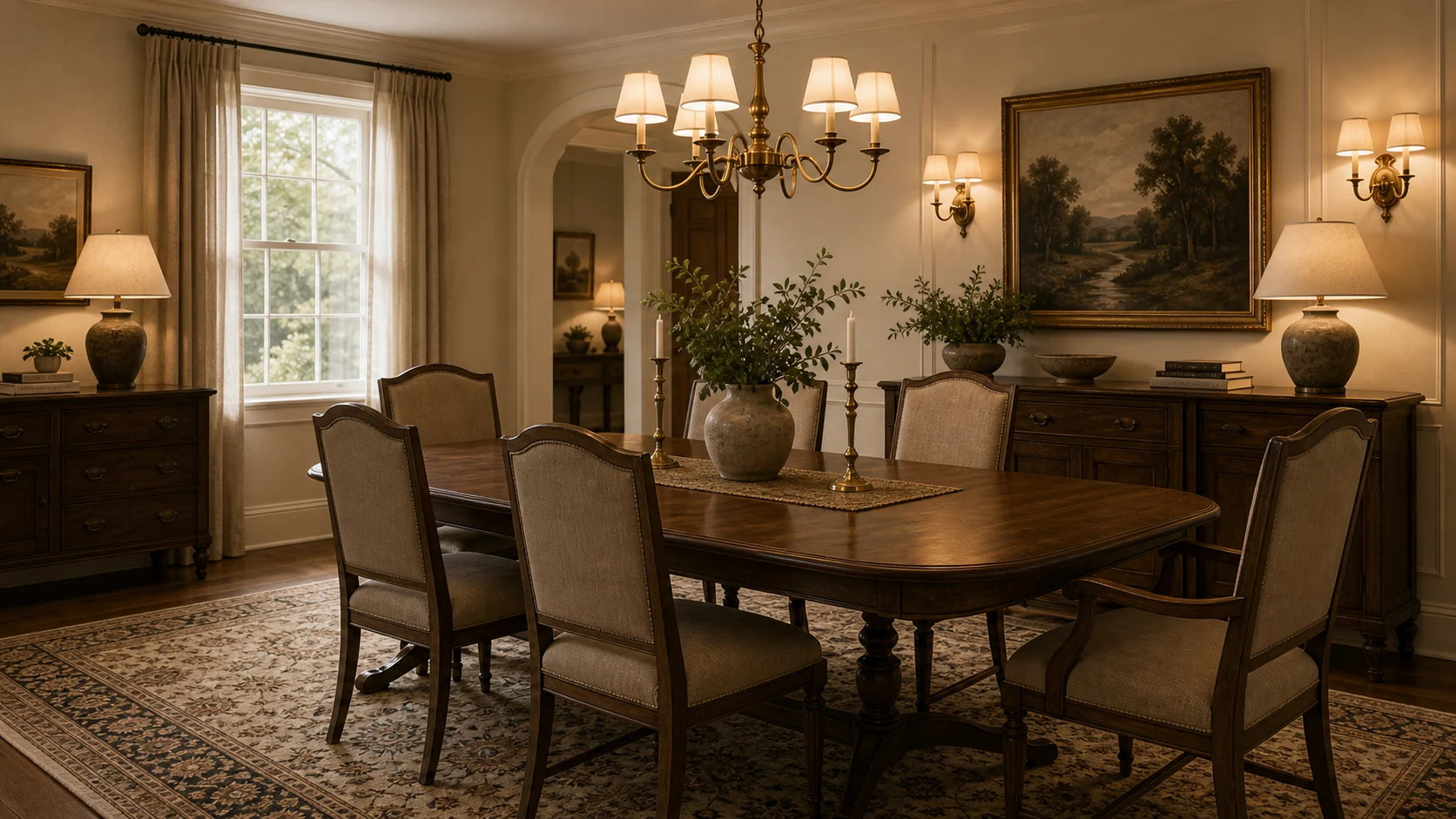 Brass light layer Traditional Dining Room