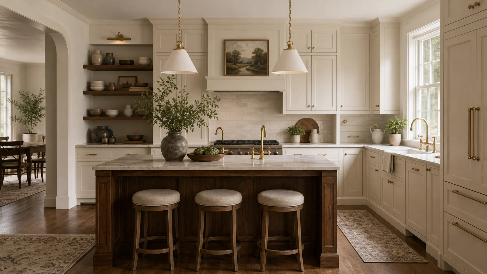 Walnut accent in a traditional kitchen
