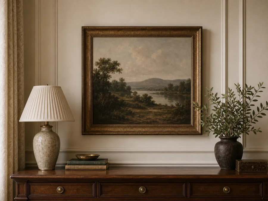 Framed landscape art for Traditional interior design