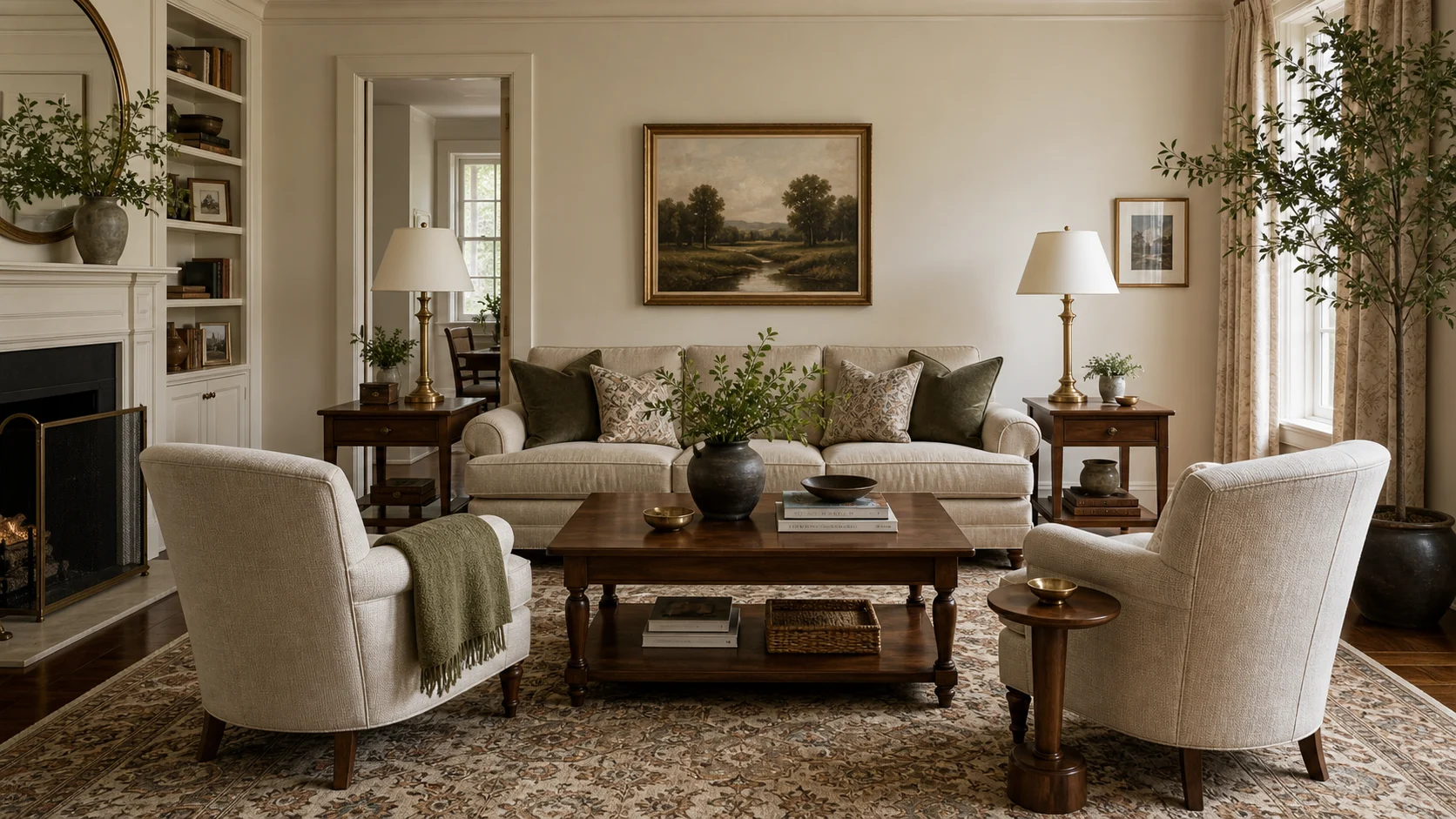 Traditional living room with balanced conversation seating