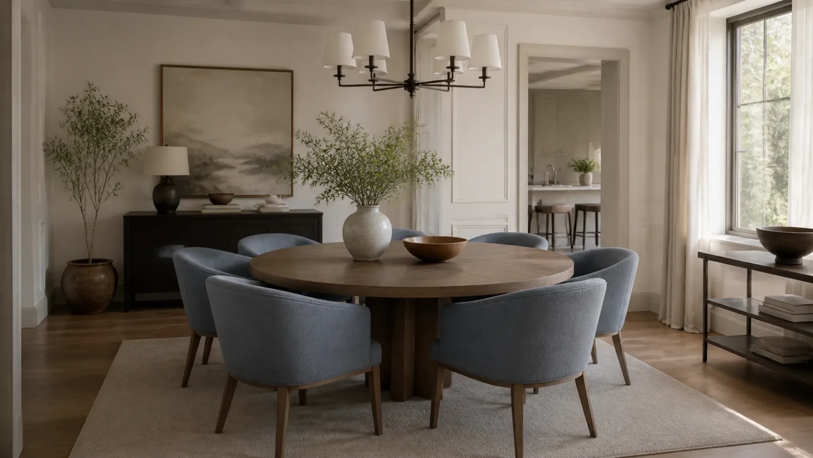 Blue Gray Chairs Transitional Dining Room
