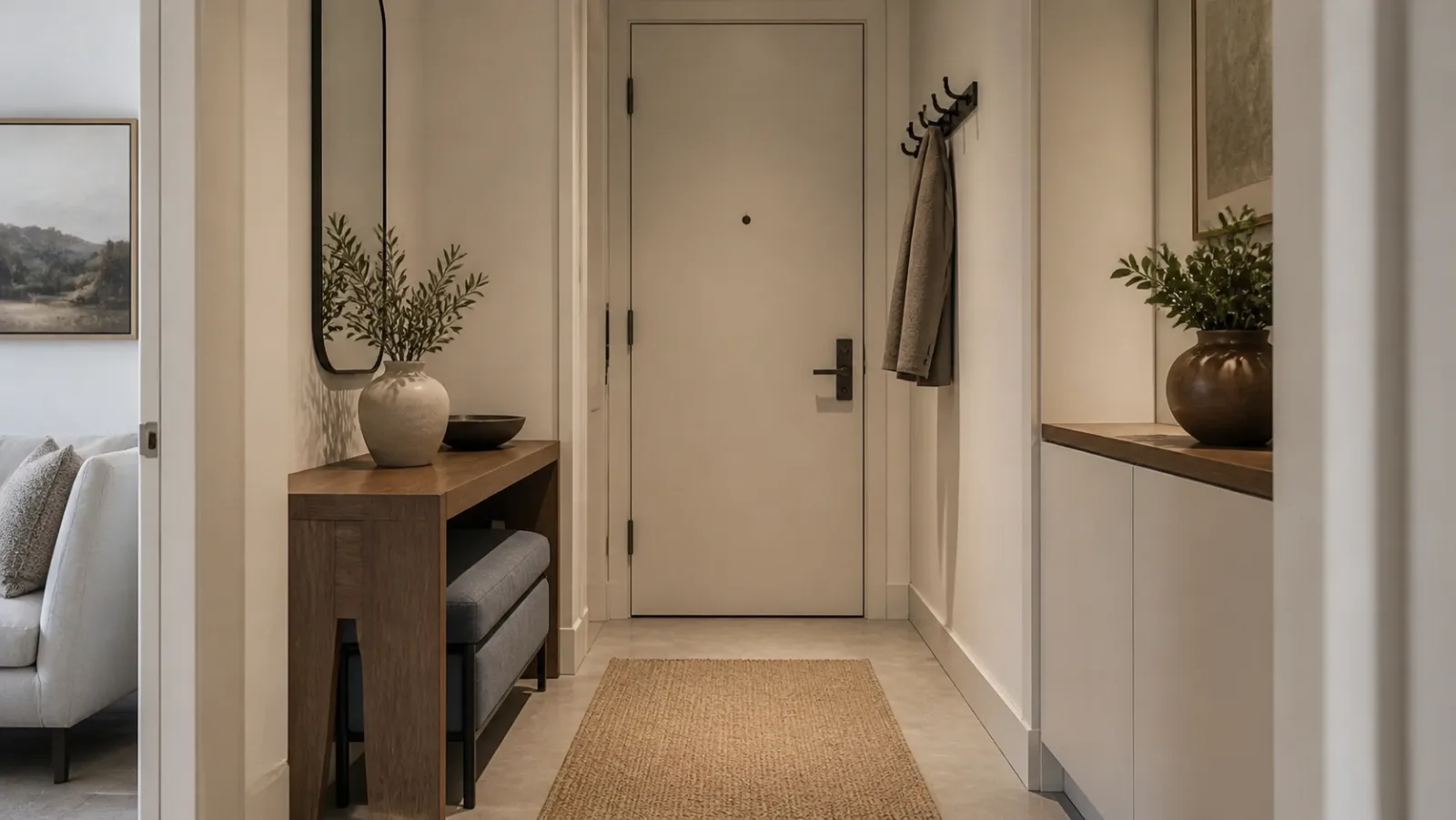 Compact Arrival Transitional Entryway & Hallway