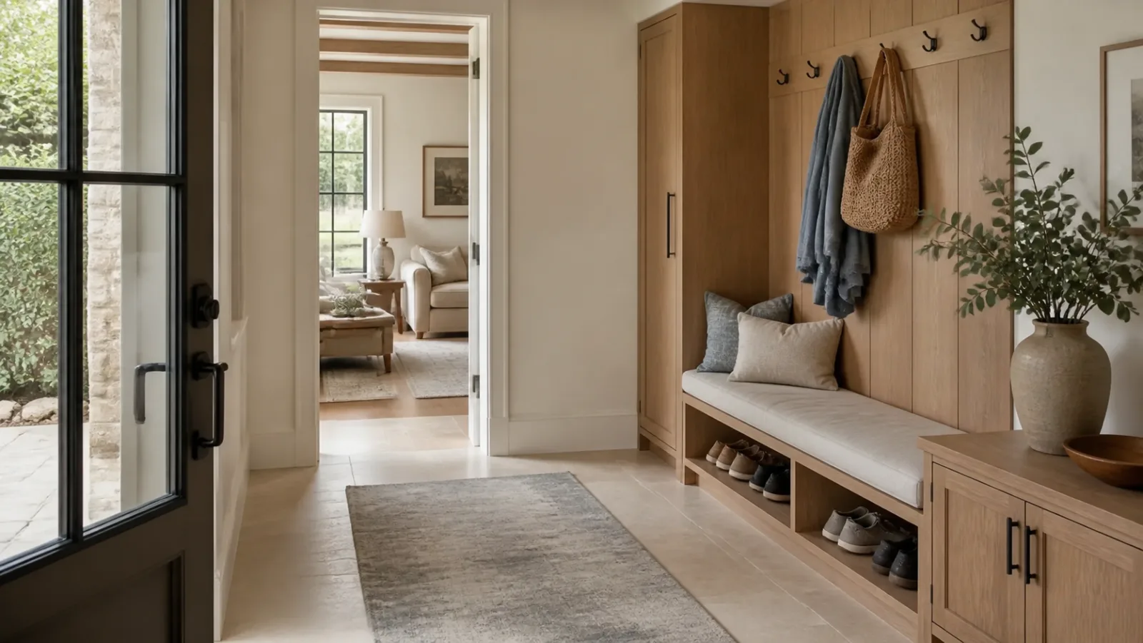 Oak Storage Transitional Entryway & Hallway