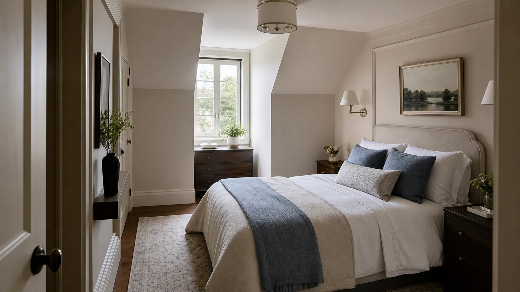 Compact Symmetry Transitional Glam Bedroom