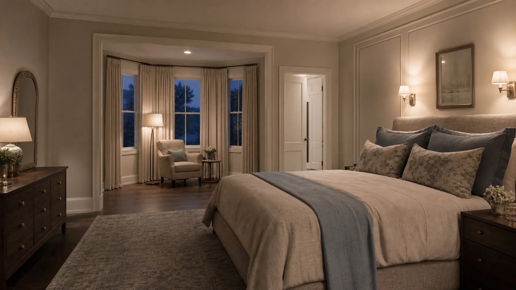 Evening Sconces Transitional Glam Bedroom