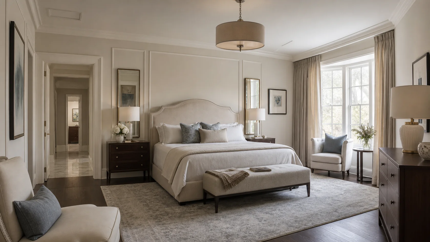 Shaped Headboard Transitional Glam Bedroom