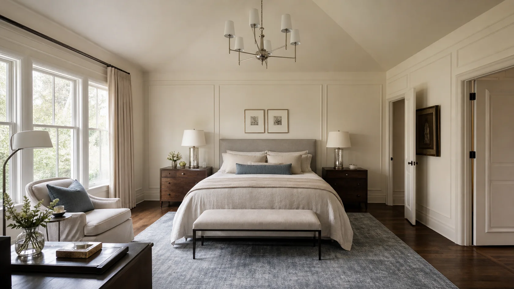 Walnut Pairs Transitional Glam Bedroom