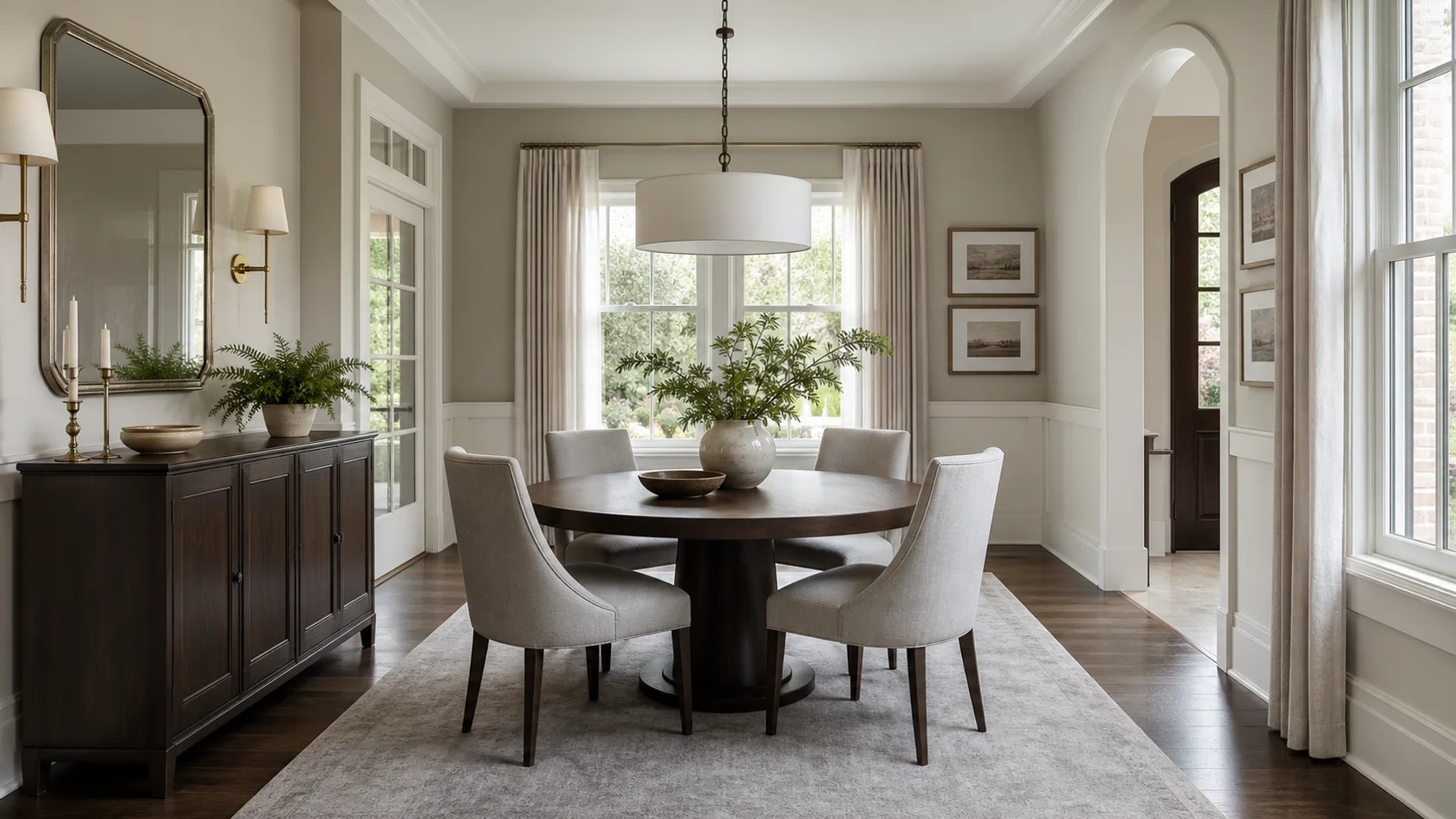 Compact Round Transitional Glam Dining Room