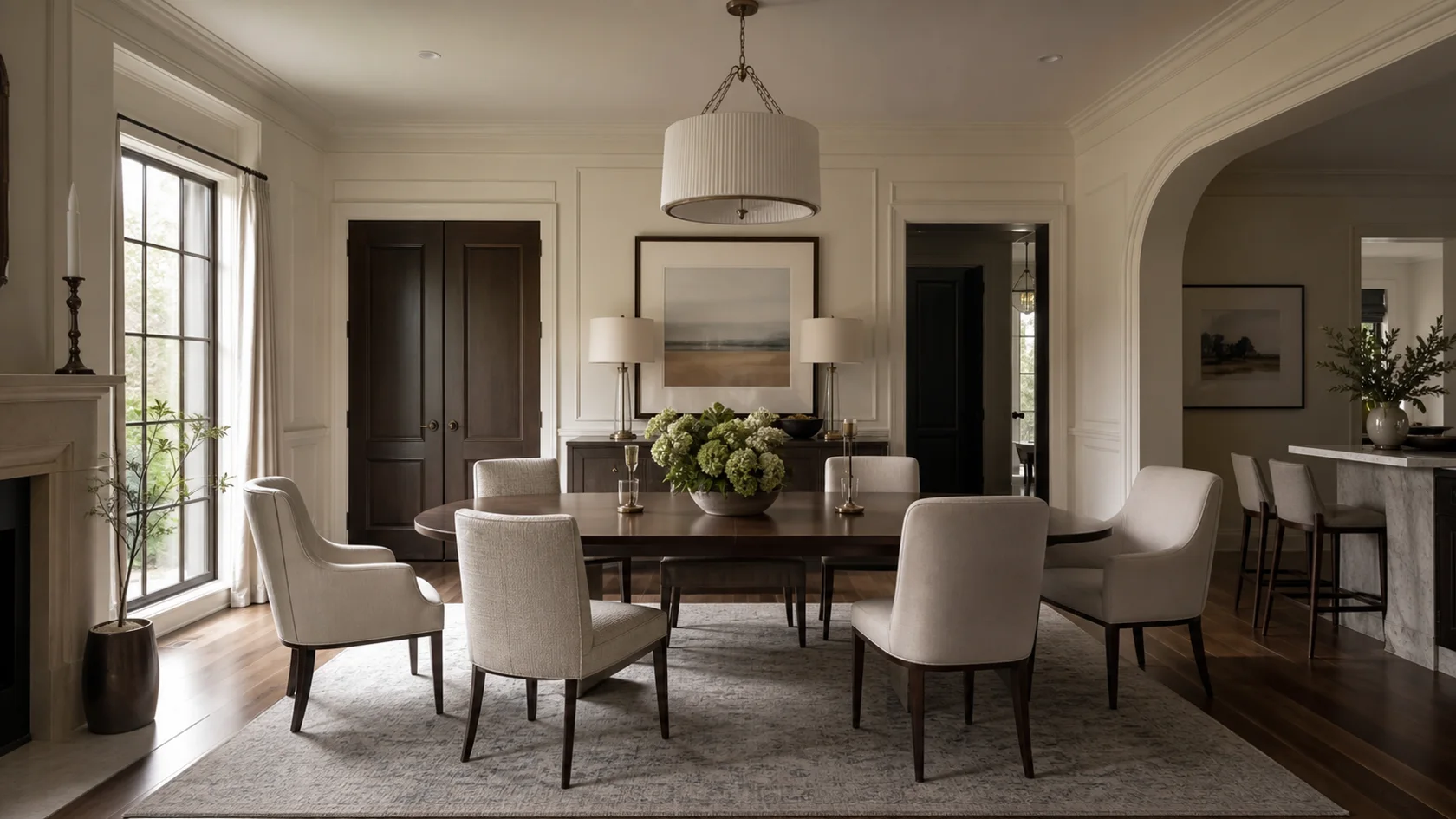 Pale Upholstery Transitional Glam Dining Room