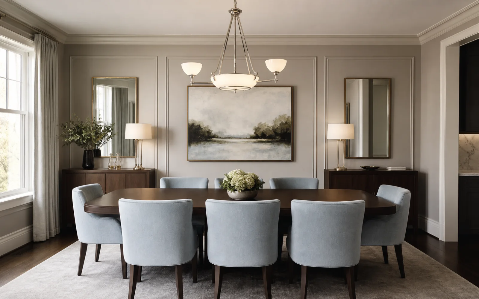 Transitional Glam Dining room interior