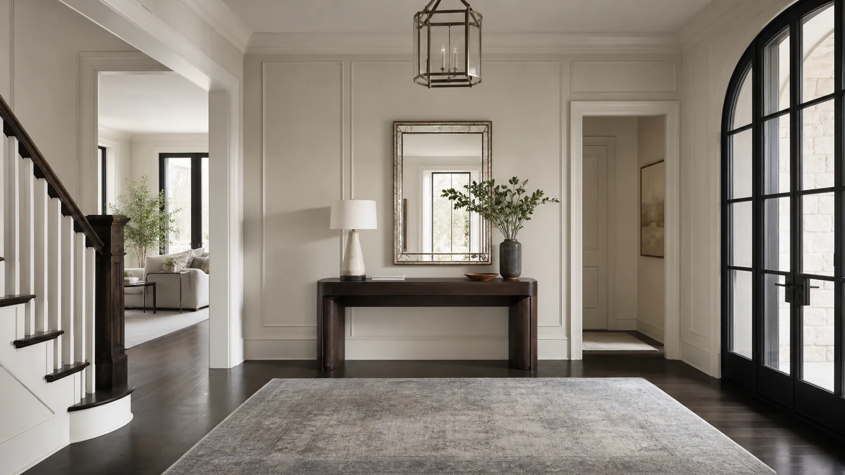 Centered Console Transitional Glam Entryway & Hallway