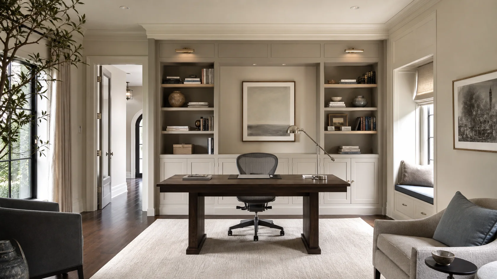 Balanced Built Ins Transitional Glam Home Office