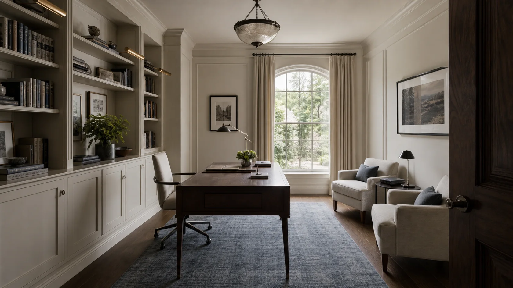 Compact Library Transitional Glam Home Office