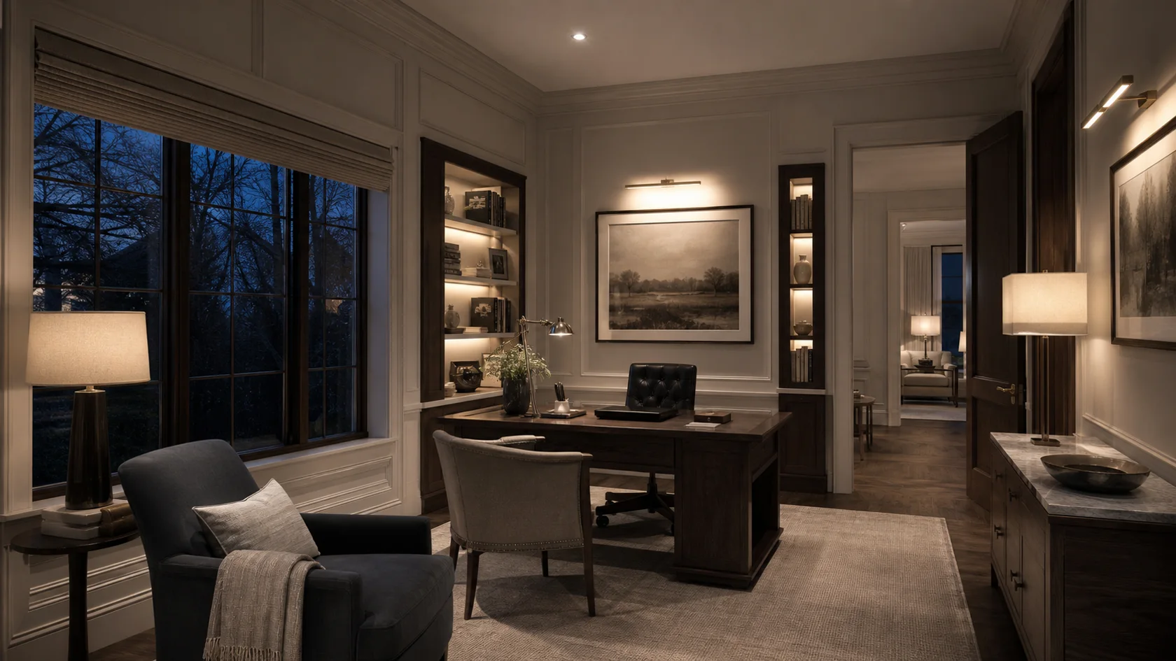Evening Picture Lights Transitional Glam Home Office