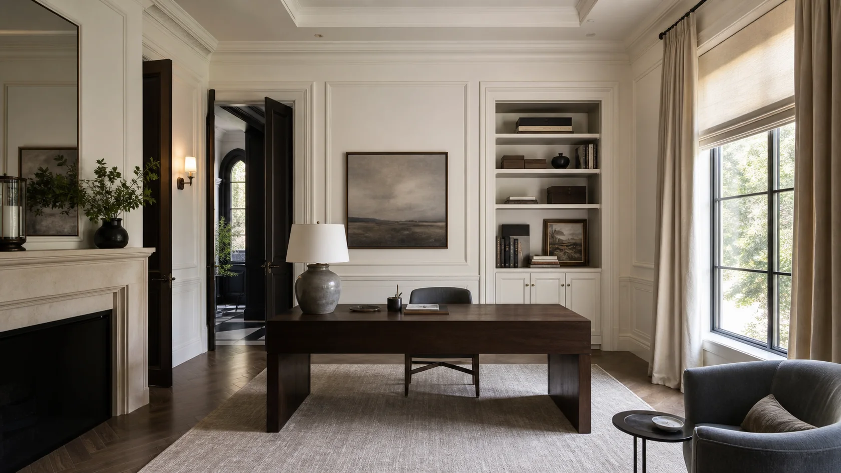 Walnut Desk Transitional Glam Home Office