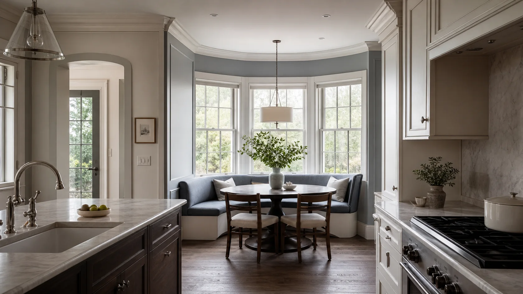 Blue Gray Nook Transitional Glam Kitchen