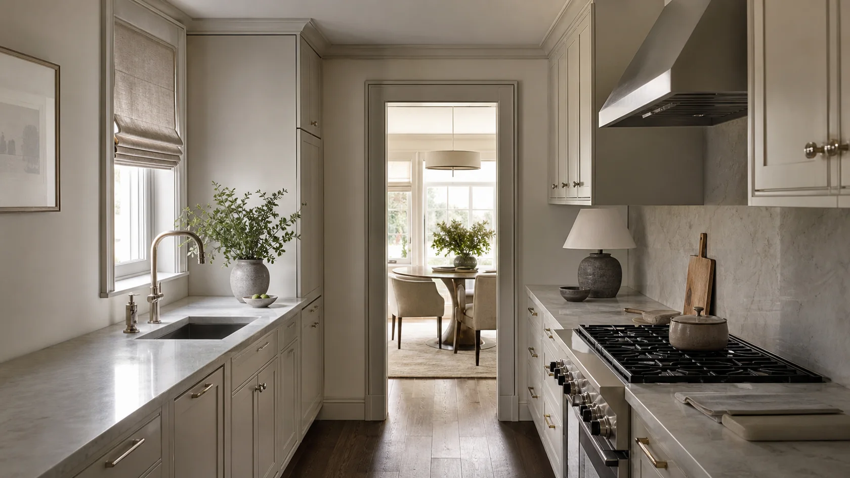 Compact Galley Transitional Glam Kitchen