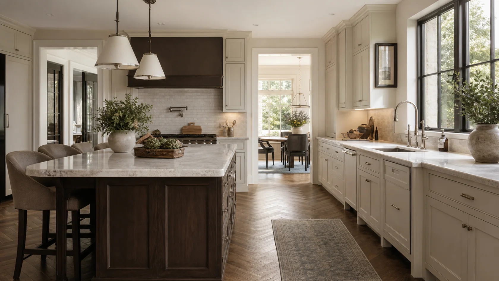 Walnut Island Transitional Glam Kitchen