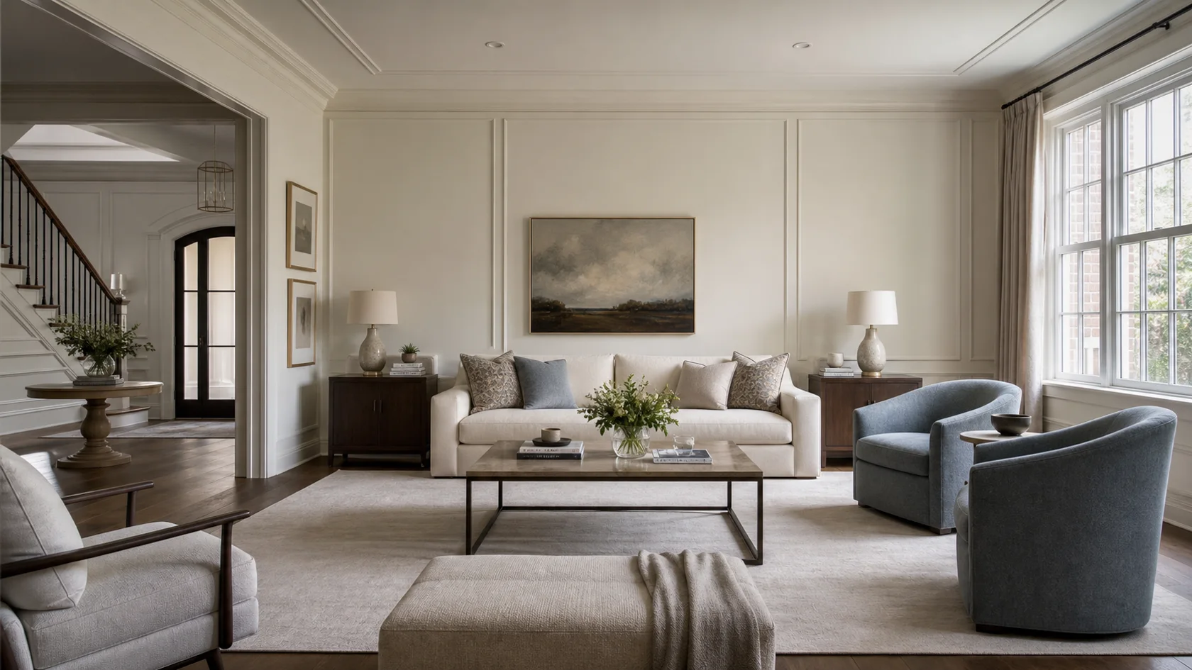 Blue Gray Pair Transitional Glam Living Room