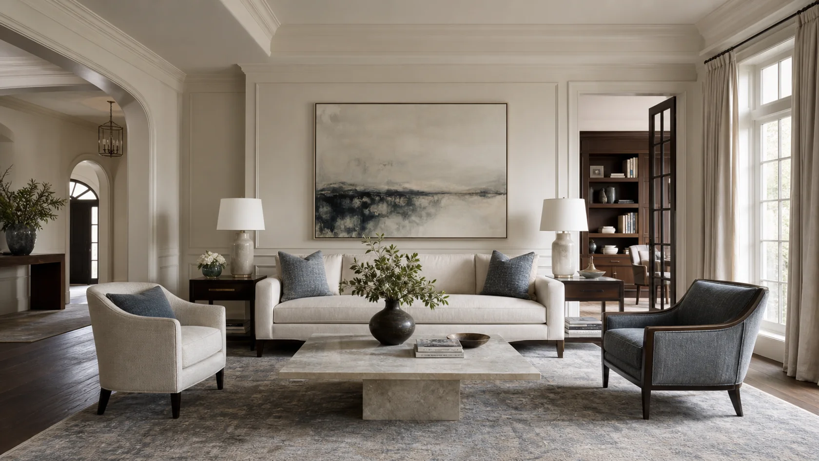 Centered Salon Transitional Glam Living Room
