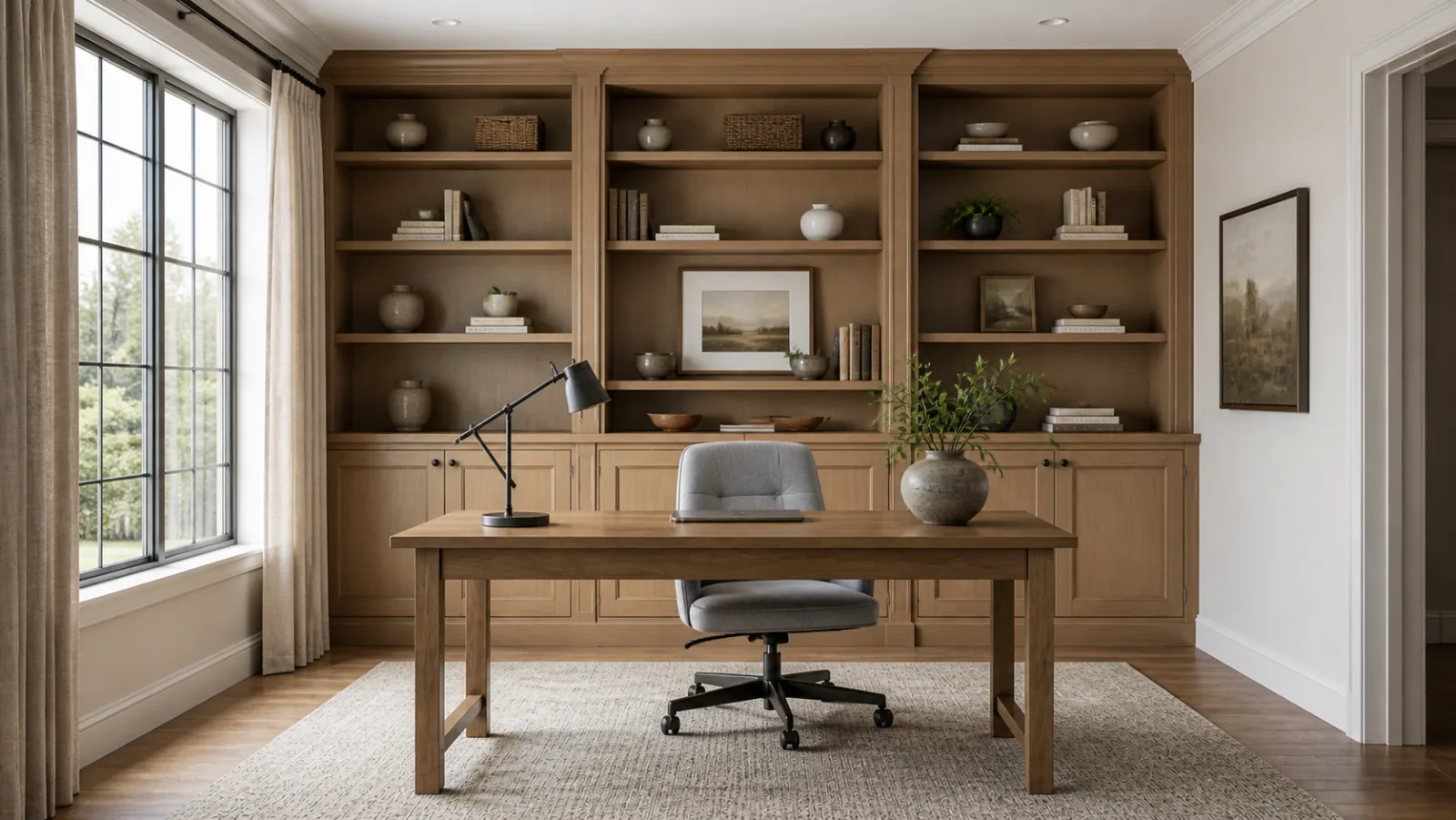 Built In Library Transitional Home Office
