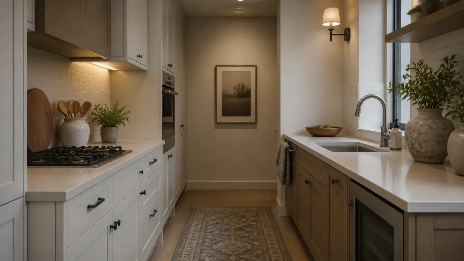 Compact Galley Transitional Kitchen
