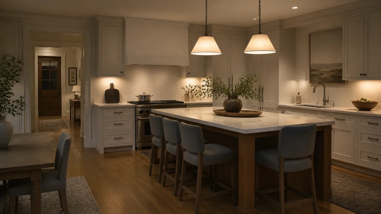 Evening Pendants Transitional Kitchen