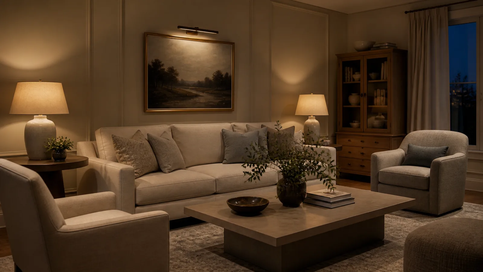 Evening Lamps Transitional Living Room