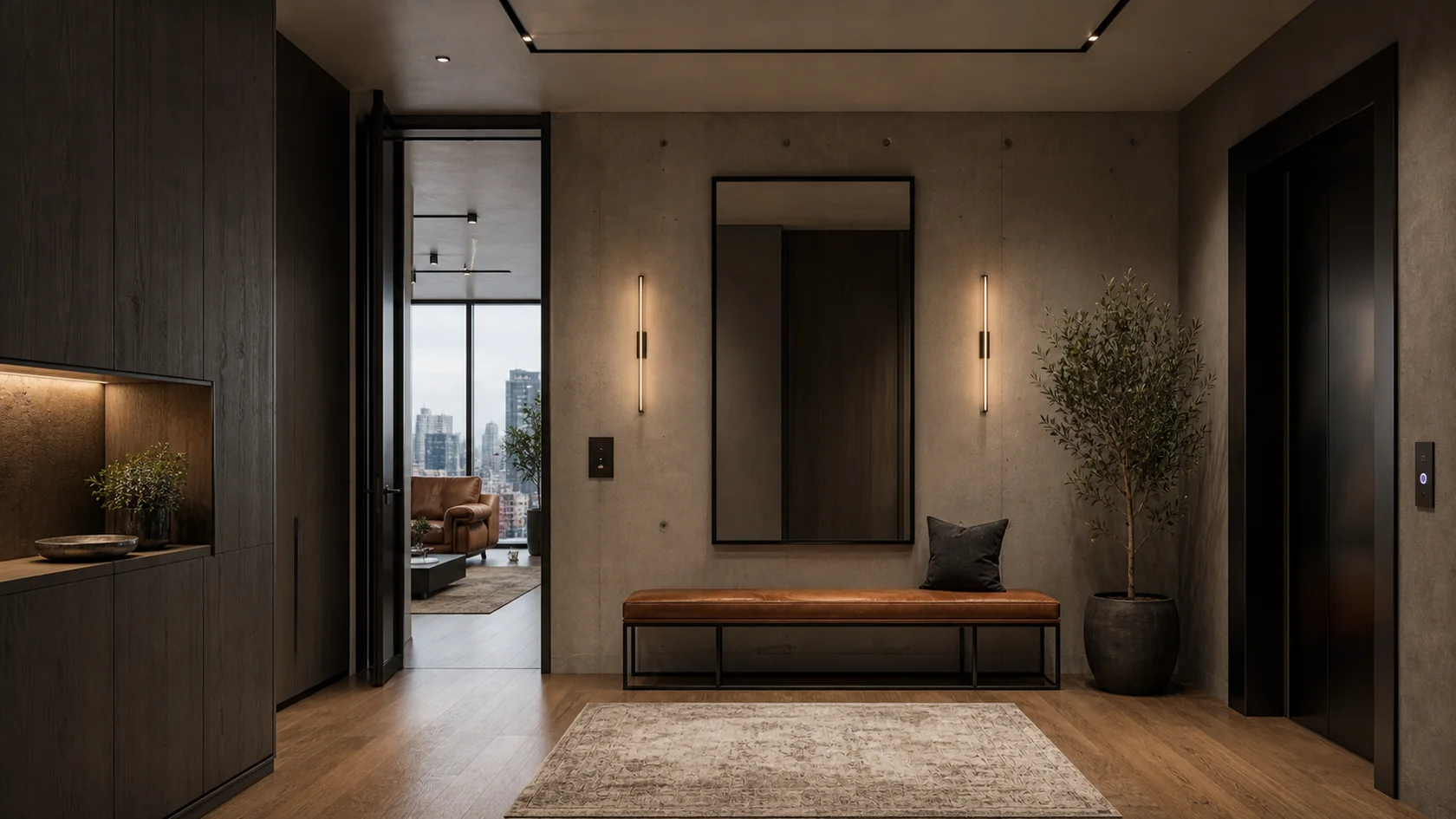 Elevator Urban Modern Entryway & Hallway