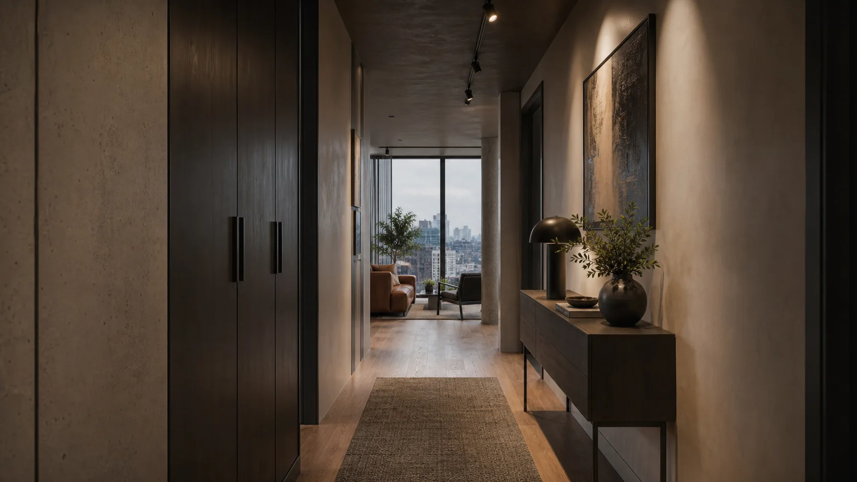 Narrow Urban Modern Entryway & Hallway