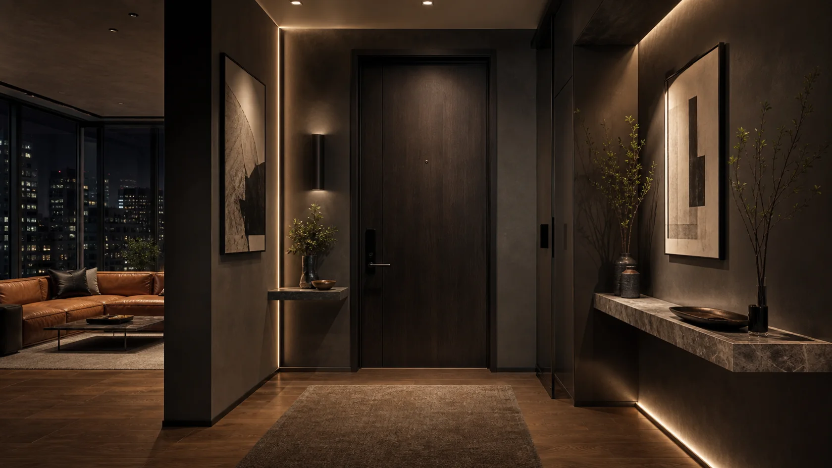 Night Urban Modern Entryway & Hallway