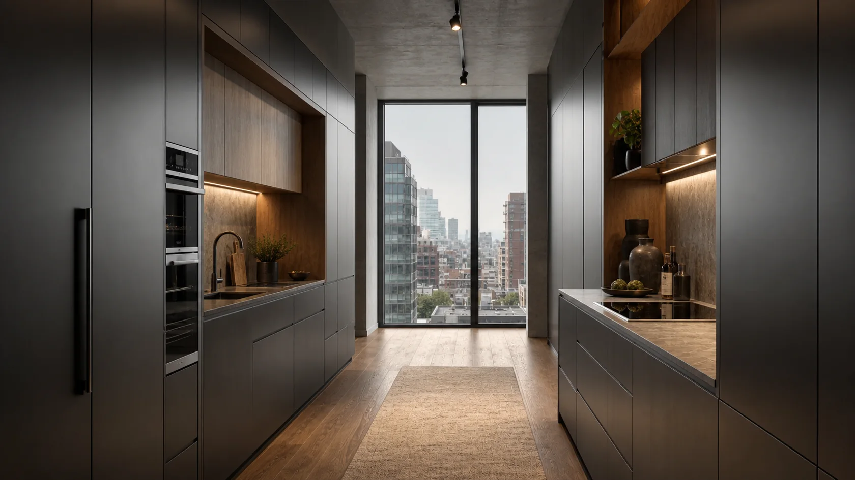 Concrete Galley Urban Modern Kitchen