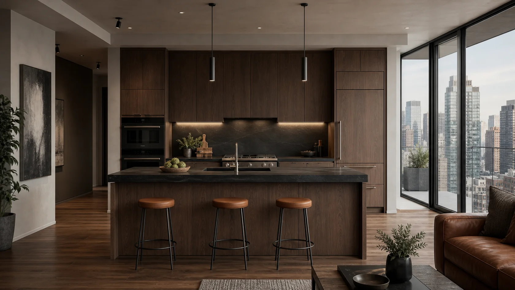 Walnut Black Urban Modern Kitchen