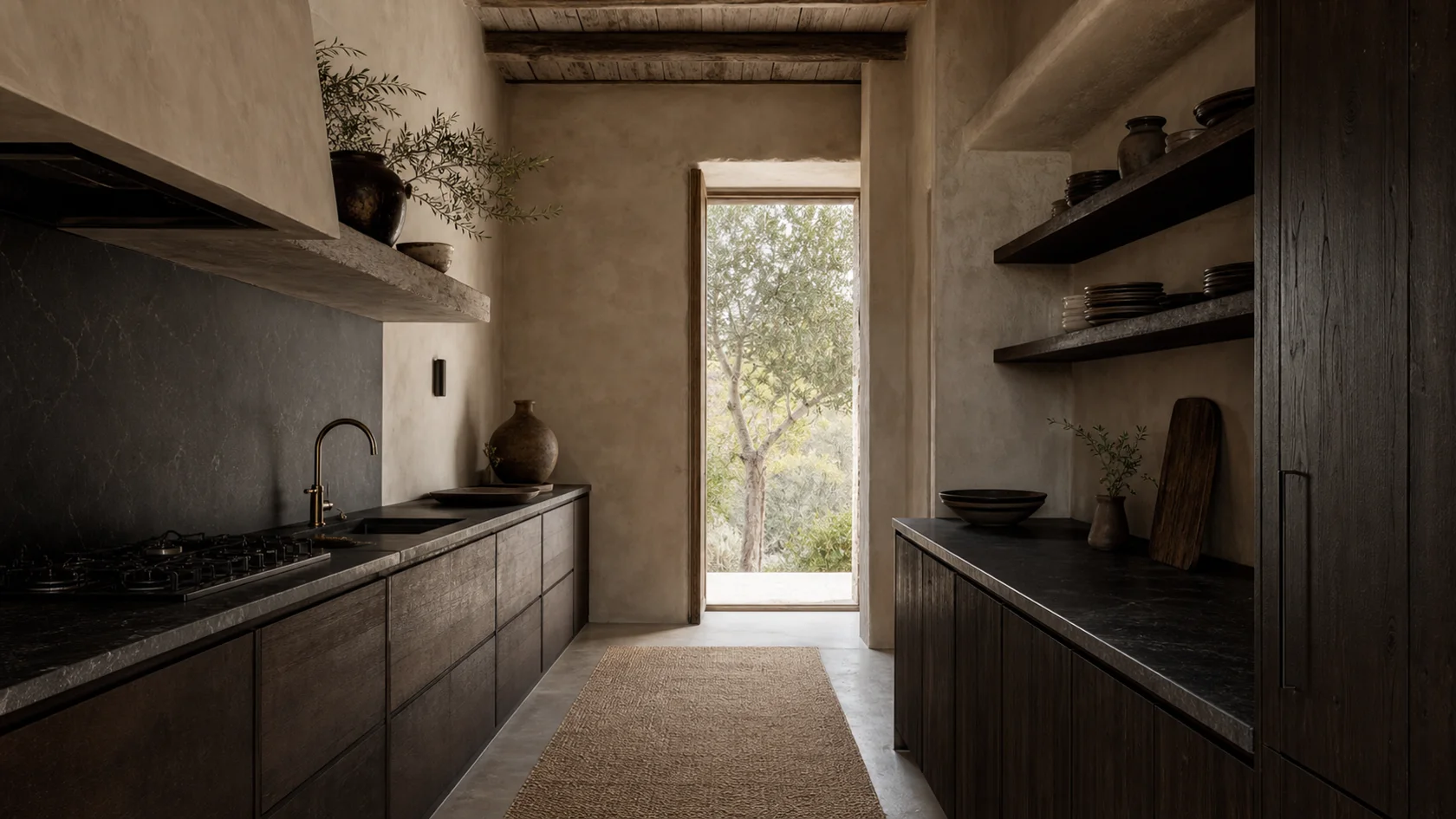 Dark Galley Wabi-Sabi Kitchen