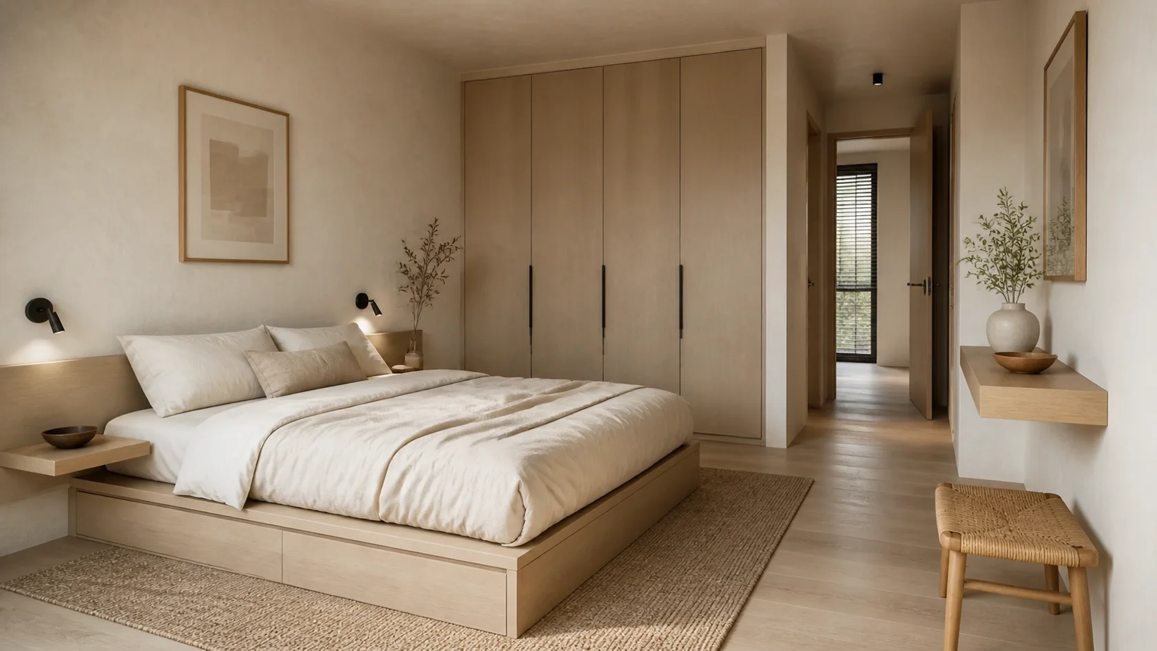 Compact Warm Minimalist Bedroom