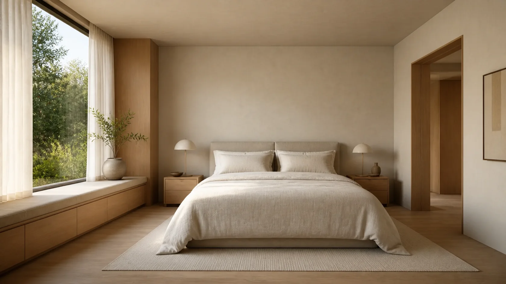 Window Bench Warm Minimalist Bedroom