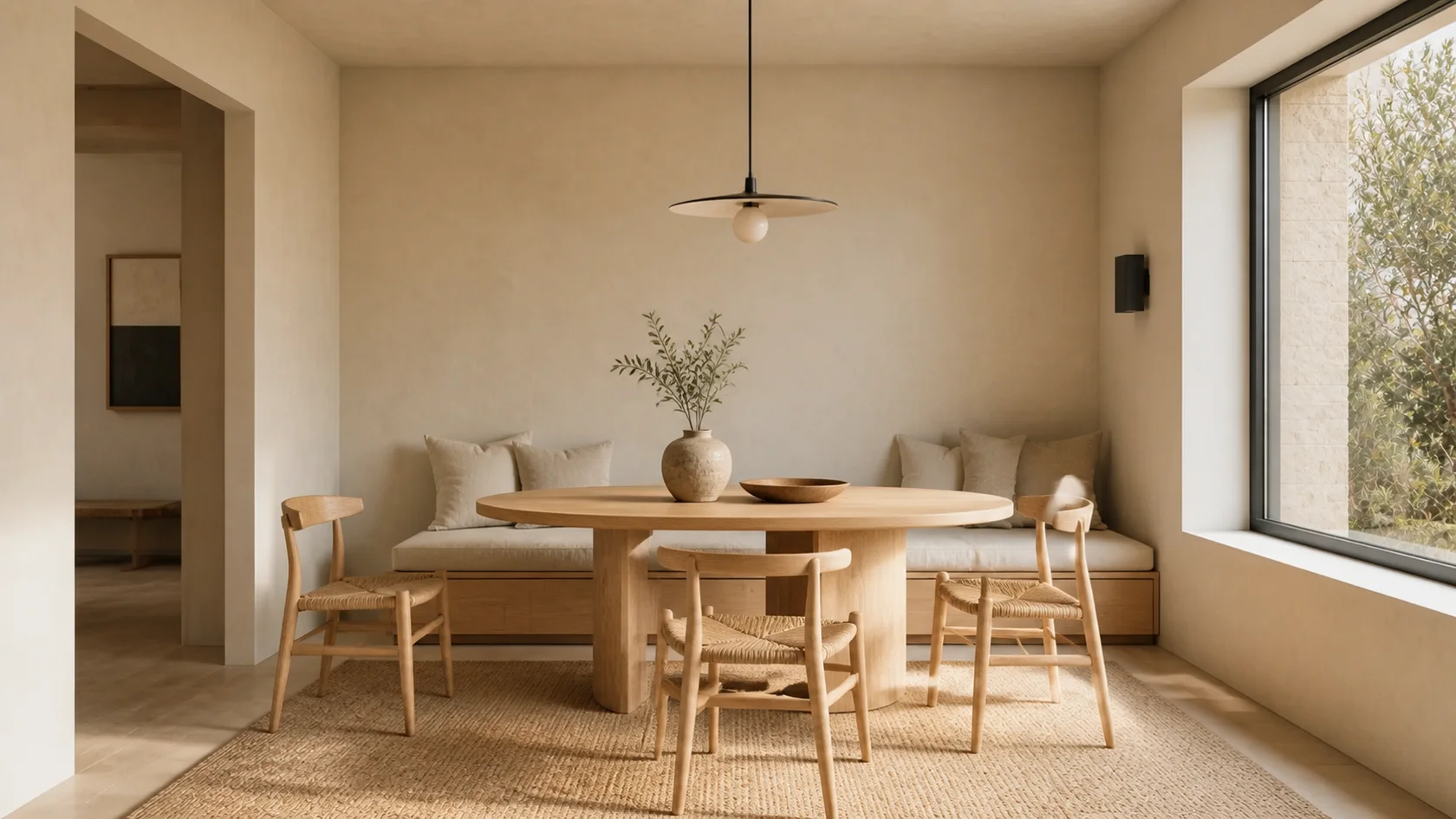 Banquette Warm Minimalist Dining Room