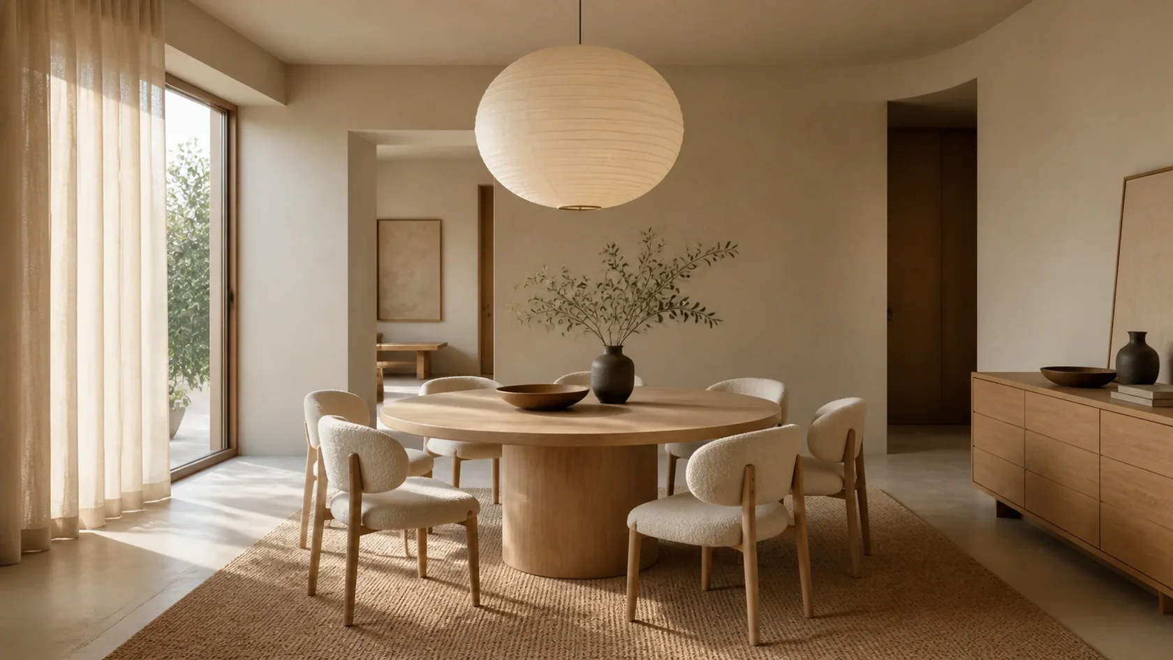 Round Warm Minimalist Dining Room