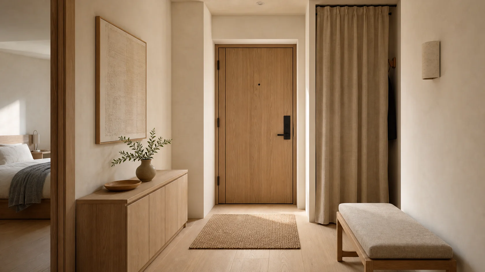 Compact Warm Minimalist Entryway & Hallway