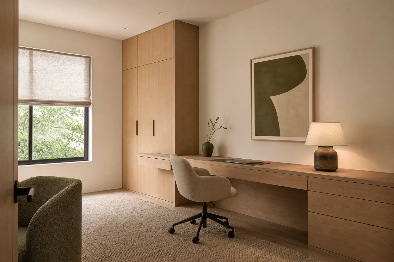 Warm Minimalist Home office interior