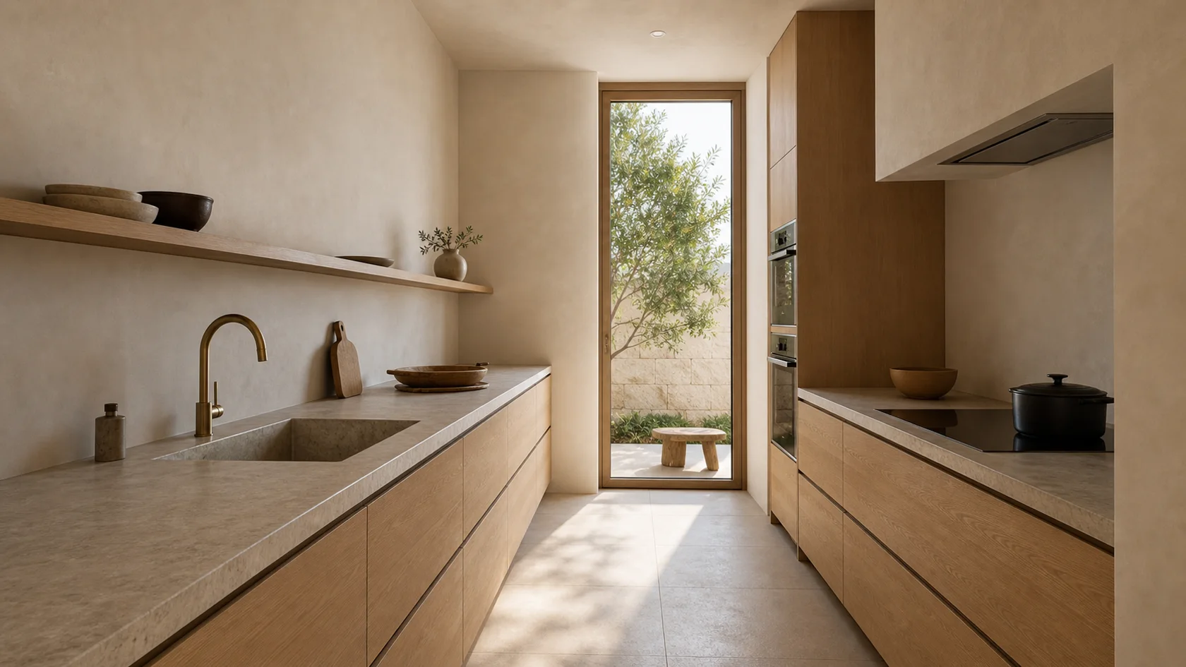 Galley Warm Minimalist Kitchen