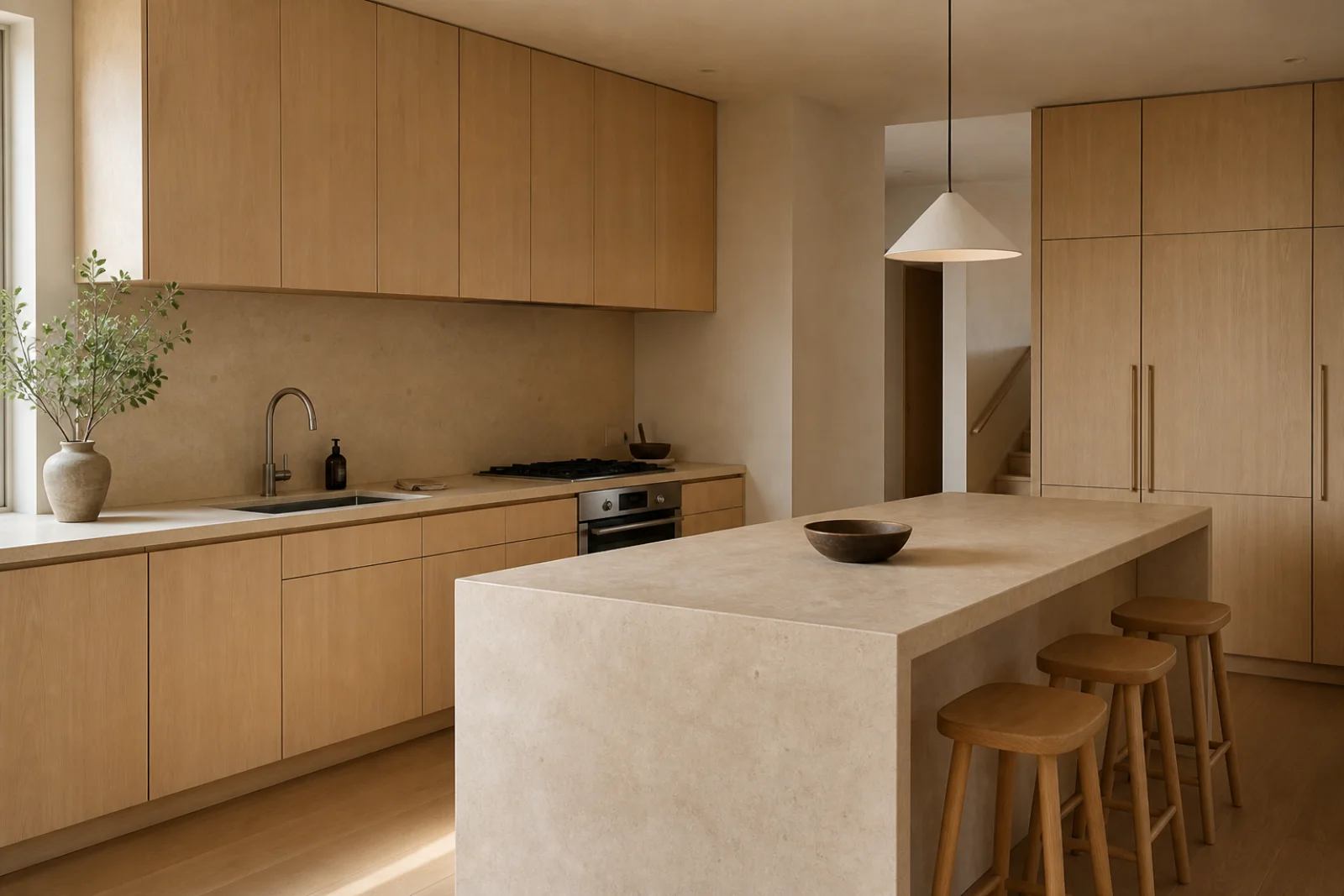 Warm Minimalist Kitchen interior
