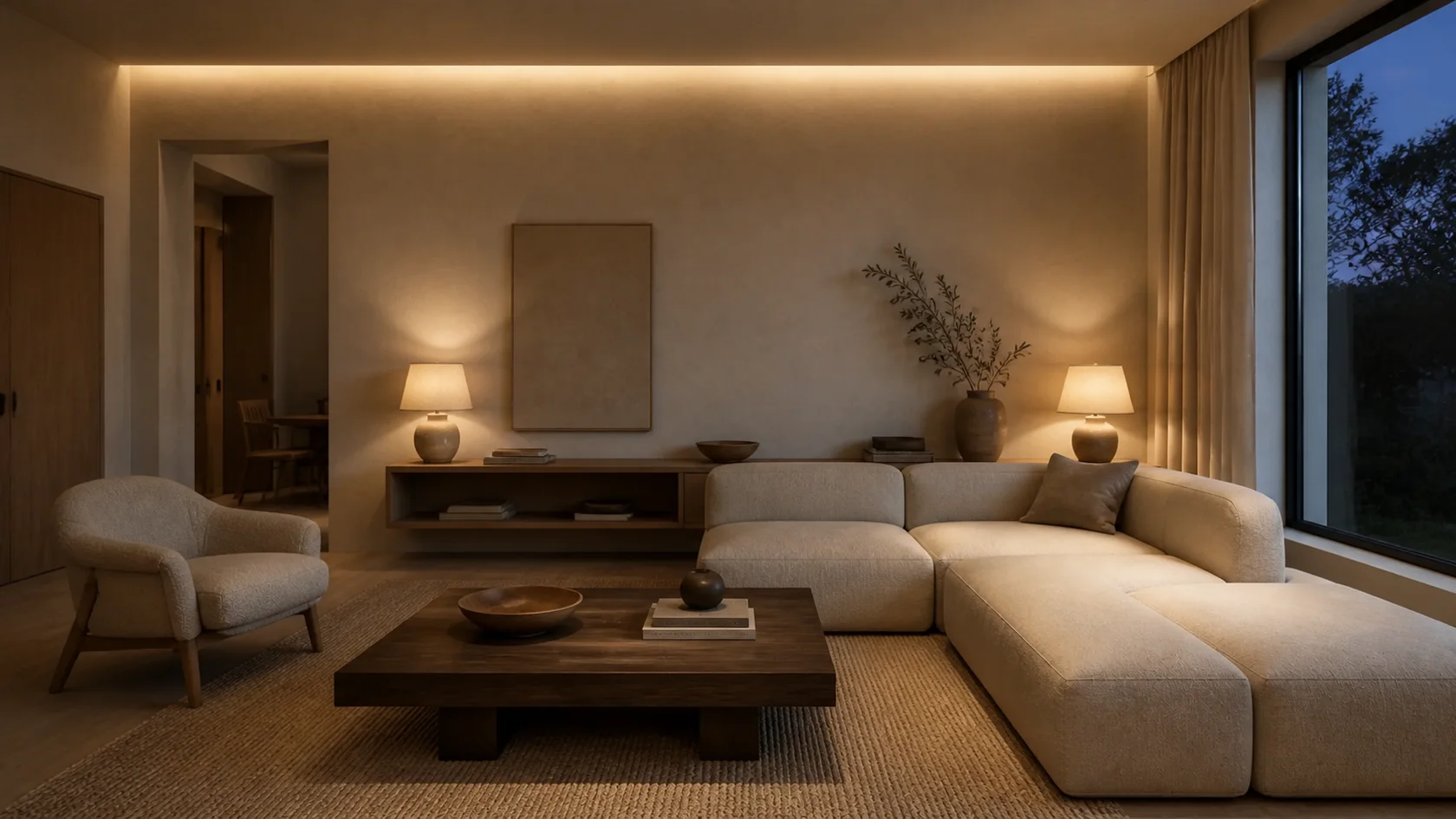 Evening Warm Minimalist Living Room